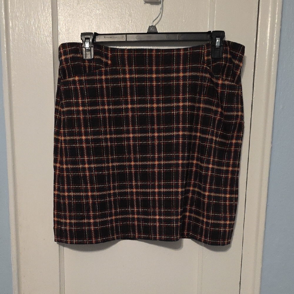 LOFT Black and Orange Plaid Mini Skirt
